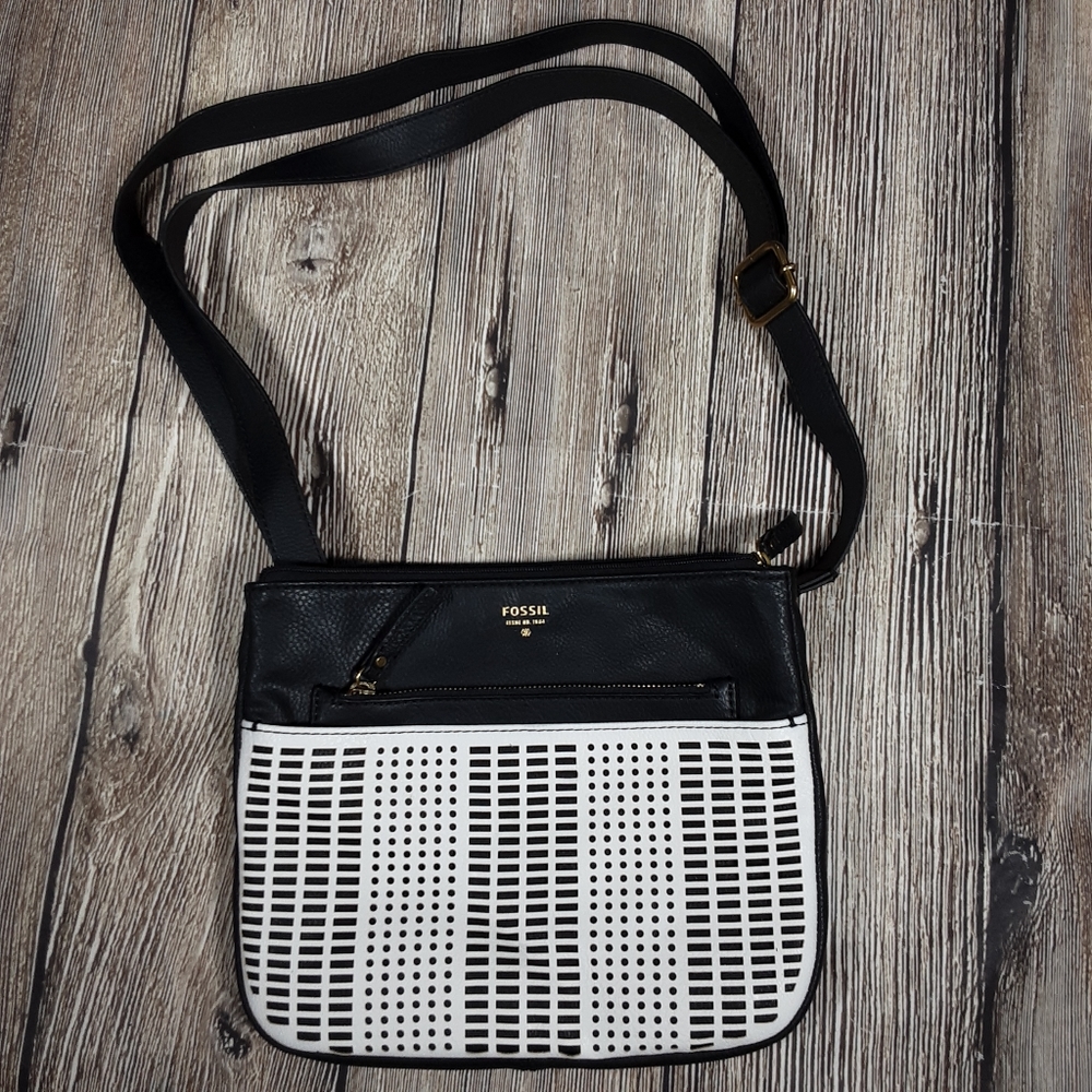 Fossil black white leather bag